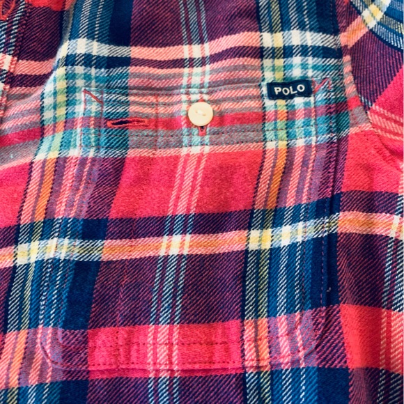 Polo Ralph Lauren hot pink navy plaid flannel long sleeve button up mini dress S - Picture 12 of 12
